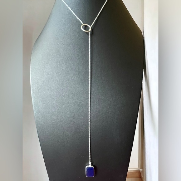 Blue Jade Sterling Silver Lariat Necklace - Picture 3 of 5